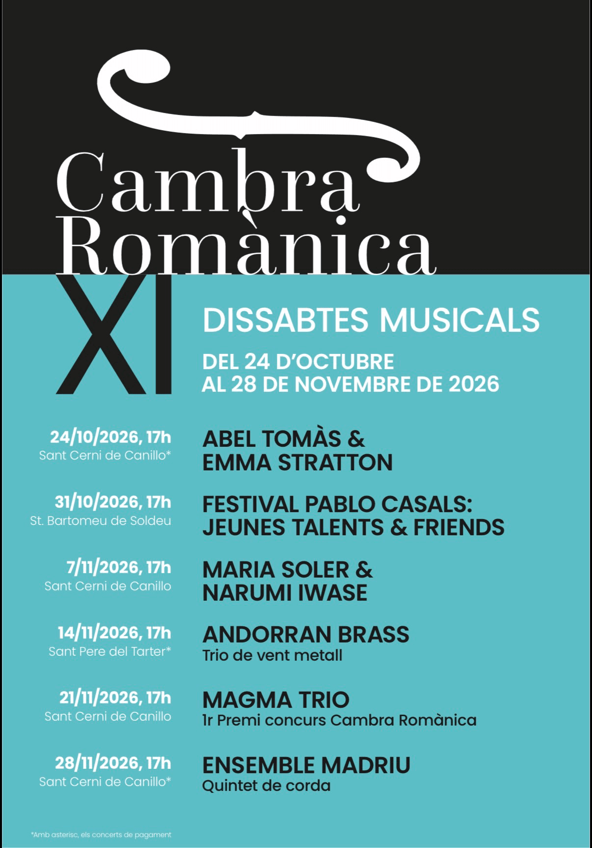 Cartell de la XI edició del Cicle Cambra Romànica – Dissabtes Musicals 2026